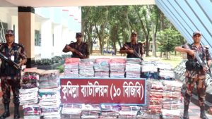 কুমিল্লায় বিজিবির অভিযানে ৭২ লাখ টাকার ভারতীয় শাড়ি জব্দ
