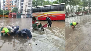বৃষ্টিতে ঢাকার বিভিন্ন সড়কে জলাবদ্ধতা