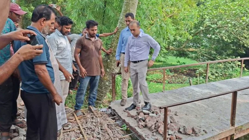 রডের বদলে বাঁশের কঞ্চি দিয়ে ব্রিজ নির্মাণ, ঠিকাদার বললেন ‘দুই পাশে দিয়েছি’