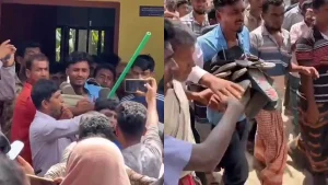 মাদ্রাসাছাত্রীদের উত্ত্যক্তের অভিযোগে যুবকের গলায় জুতার মালা দিয়ে এলাকা ঘুরানো হলো